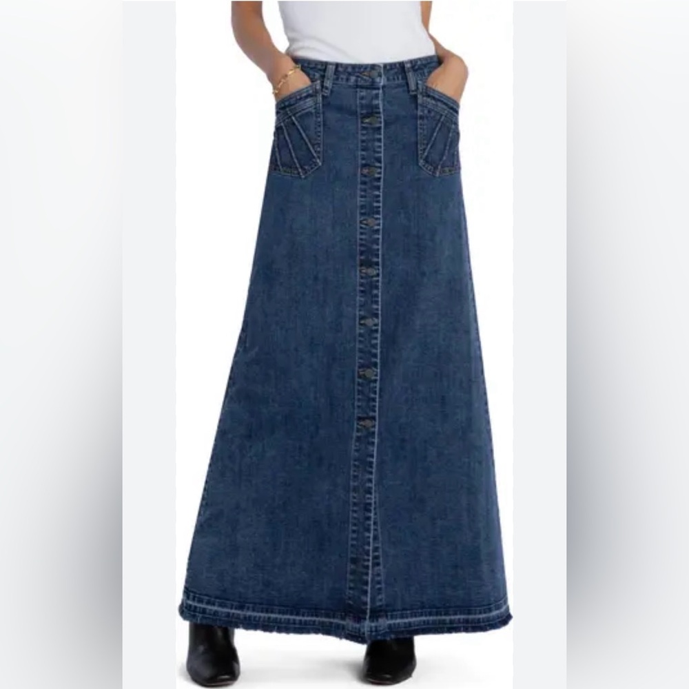 Denim Button-Front Midi Skirt